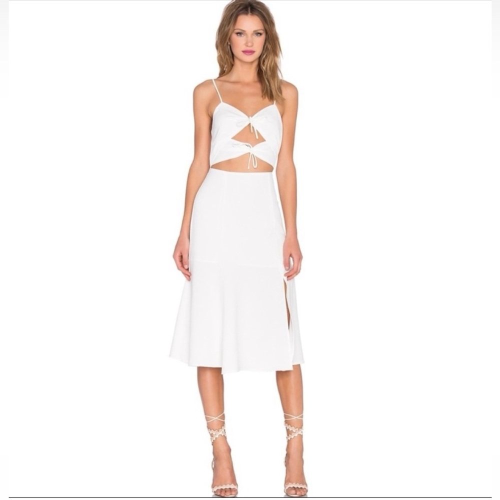 NBD x Revolve Tie Me Down White Midi Dress Cutout Side Split Size S